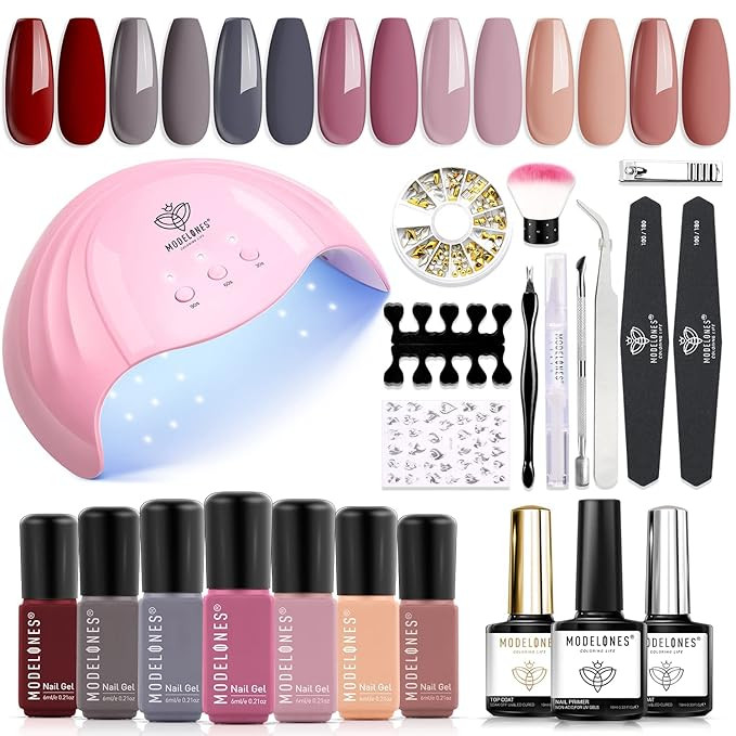 Modelones Gel Nail Manicure Kit With u v Light 48w Led Lamp Starter Kit, 6 Colors Nude Neutral So... | Amazon (US)