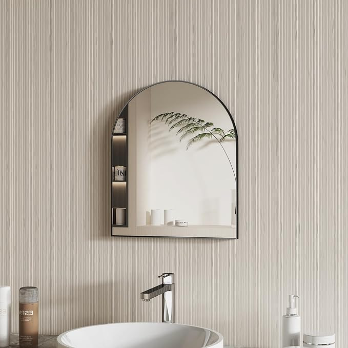 Black Metal Frame Bathroom Arch Mirror for Over Sink, 15x18 Inch Arched Tempered Mirror, Wall Van... | Amazon (US)
