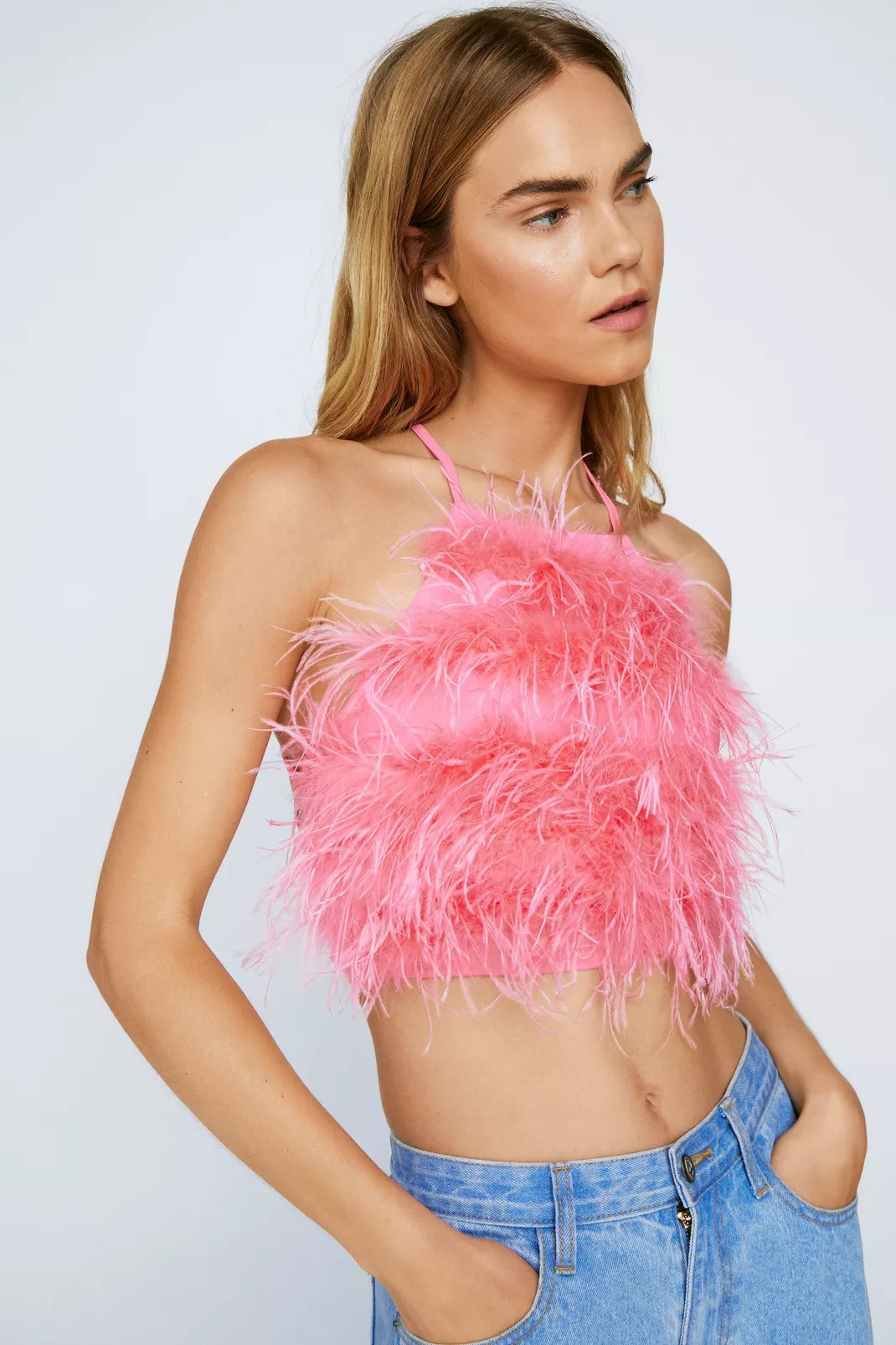 Feather Halter Neck Crop Top | Nasty Gal (US)