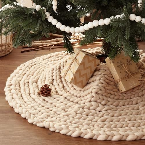 36 inch Christmas Tree Skirt: Chunky Knit Tree Skirt for 6ft Tree, Crochet Beige Small Tree Skirt... | Amazon (US)