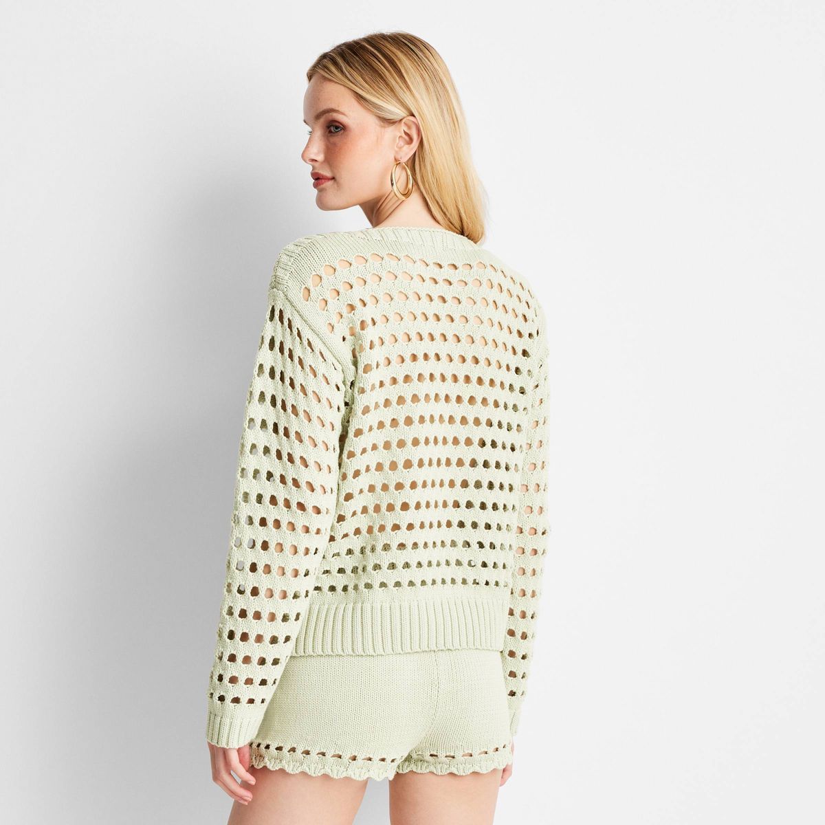 Women's Crewneck Open Stitch Sweater - Future Collective™ with Jenee Naylor Light Green | Target