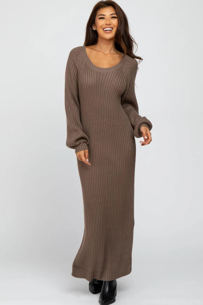 Taupe Side Slit Maxi Sweater Dress | PinkBlush Maternity