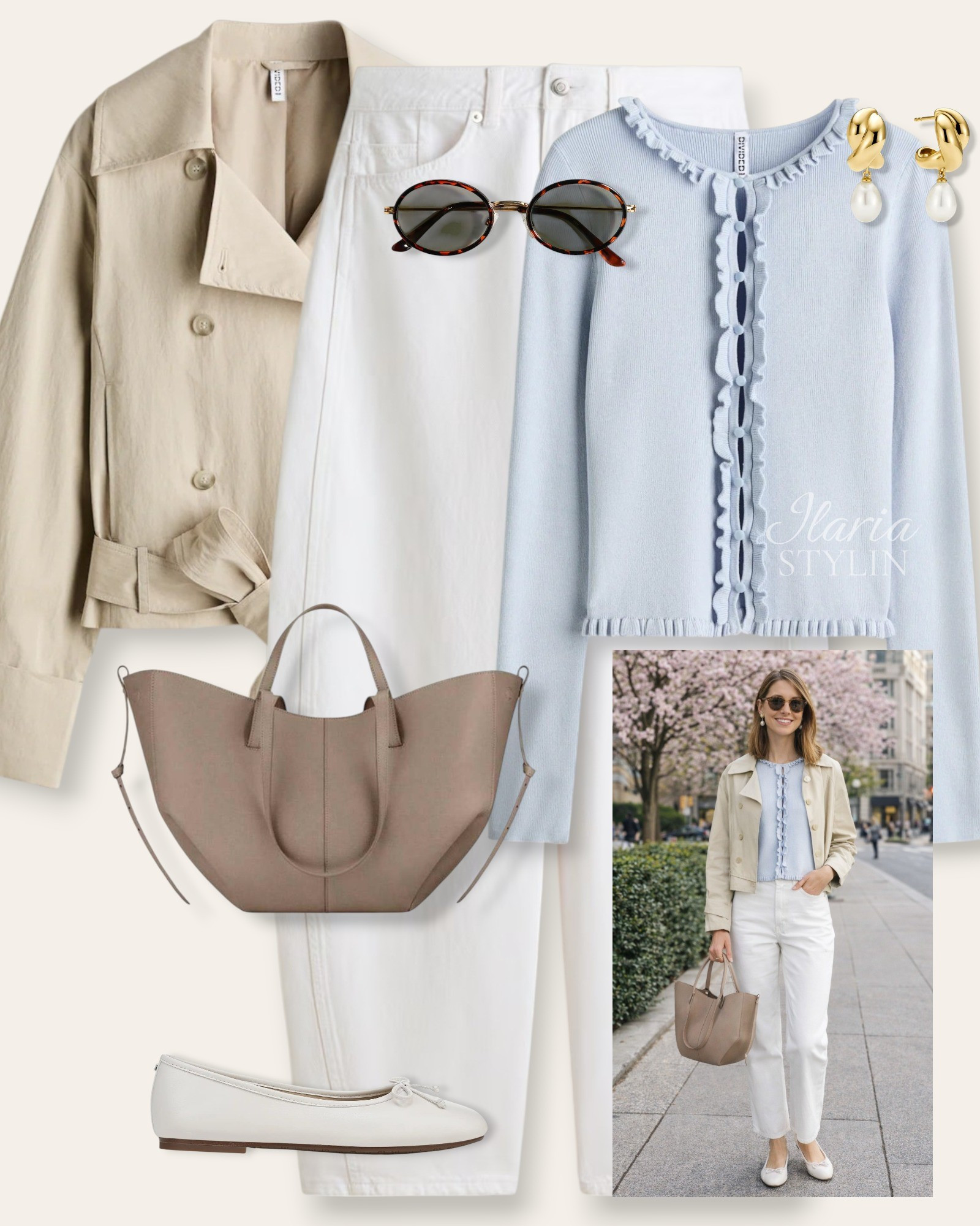 Soft blues, clean whites, and timeless neutrals 🩵🤍An effortlessly polished look that feels fresh, elegant, and made for everyday moments. ✨outfit ideas, spring outfit, beige jacket, trench jacket, baby blue cardigan, ruffle-trimmed cardigan, white jeans, barrel jeans, white flats, ballet flats, taupe bag, tote bag, casual outfit, casual chic outfit

#LTKootd #LTKSeasonal #LTKWorkwear