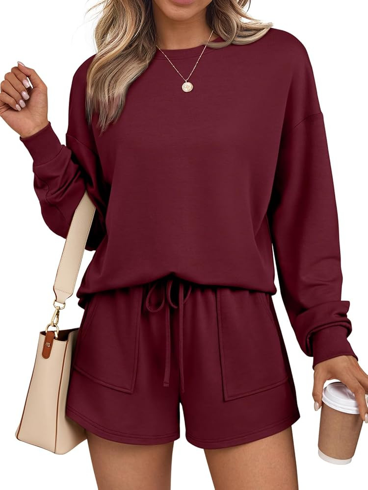 LILLUSORY Lounge Sets for Women Two Piece Sweat Short Set Pajama Matching Outfits with Pocket 202... | Amazon (US)