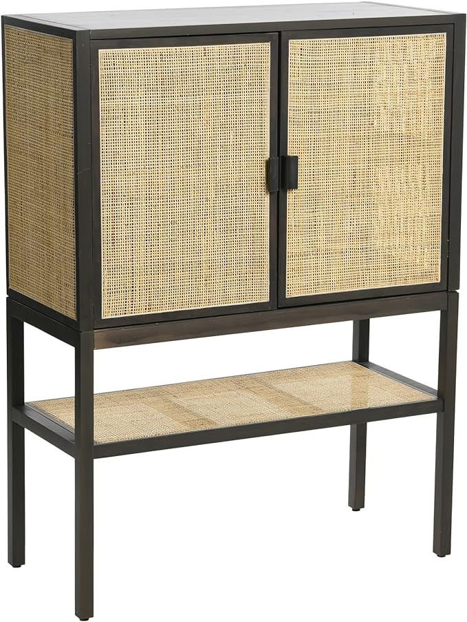 Creative Co-Op Pine Wood Natural Rattan Details Cabinet, Grey | Amazon (US)