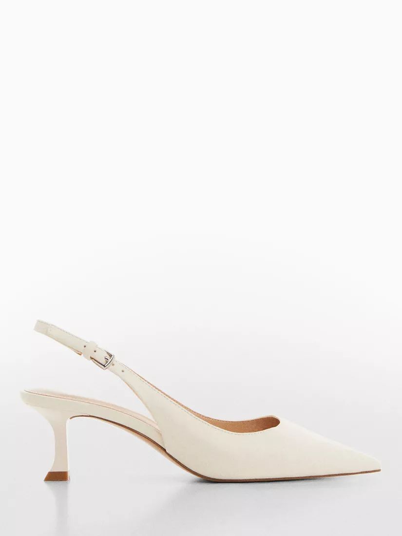 MangoRory Kitten Heel Slingback Court Shoes, Ivory, 4 | John Lewis (UK)