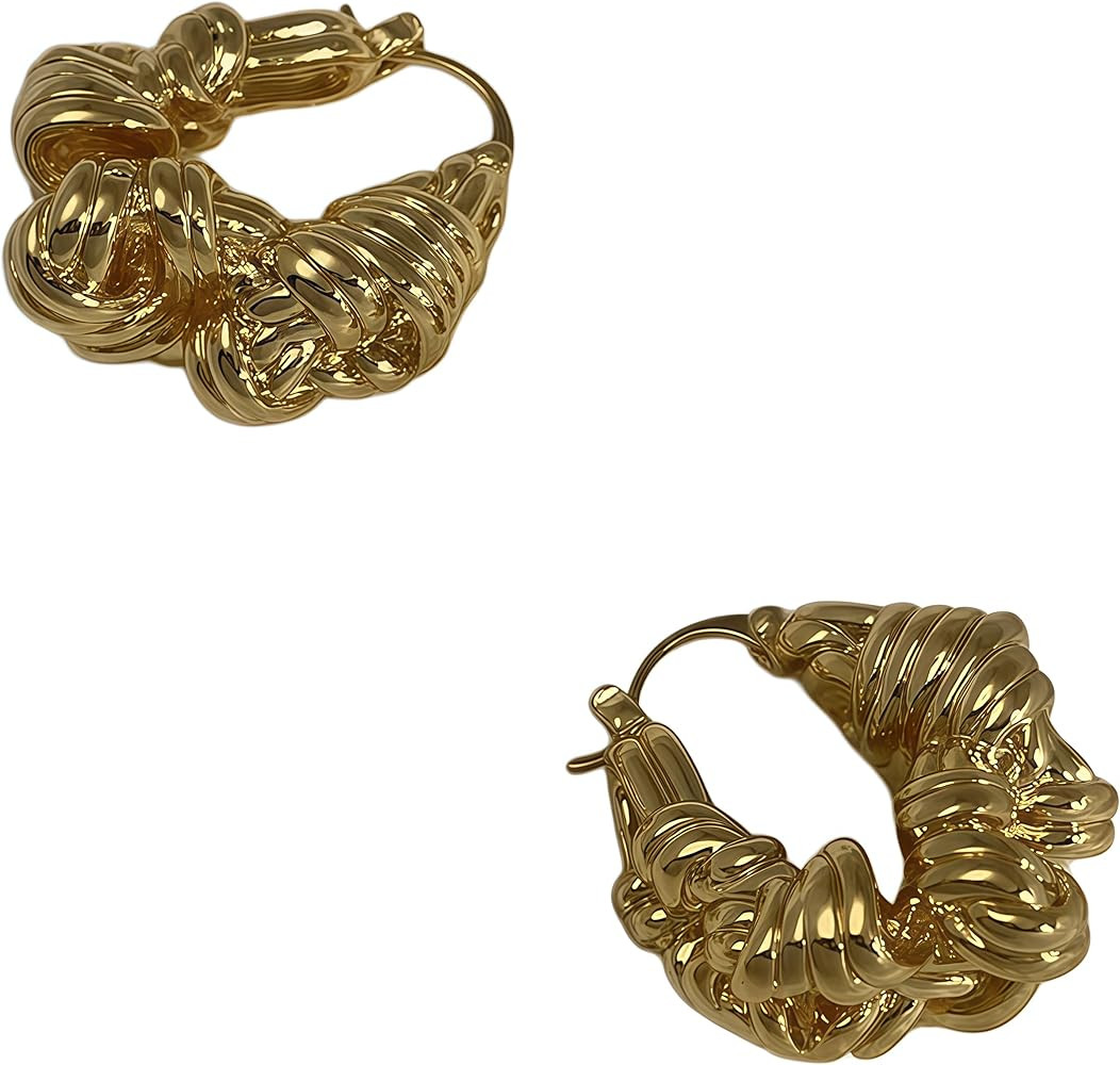 Gold Bamboo Hoop Knot Twist Earrings For Women Large Thick Y2k Jewelry | Amazon (US)