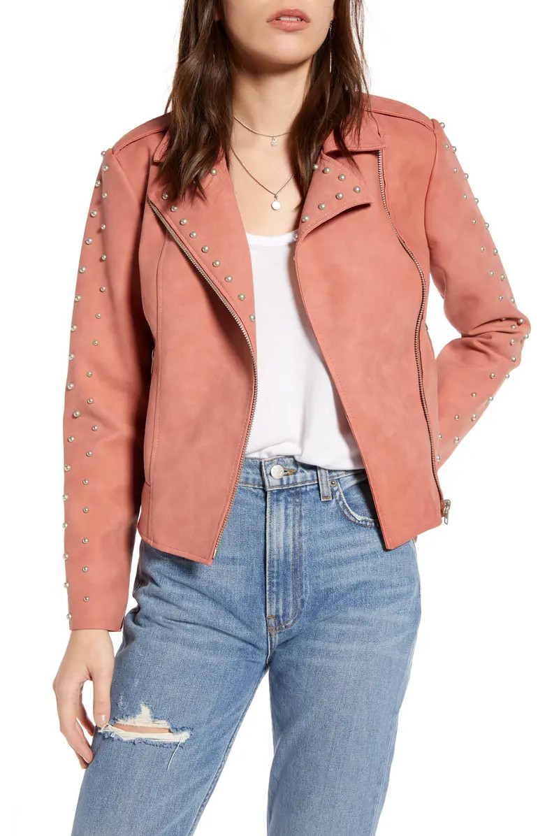 True Stud Faux Suede Moto Jacket | Nordstrom