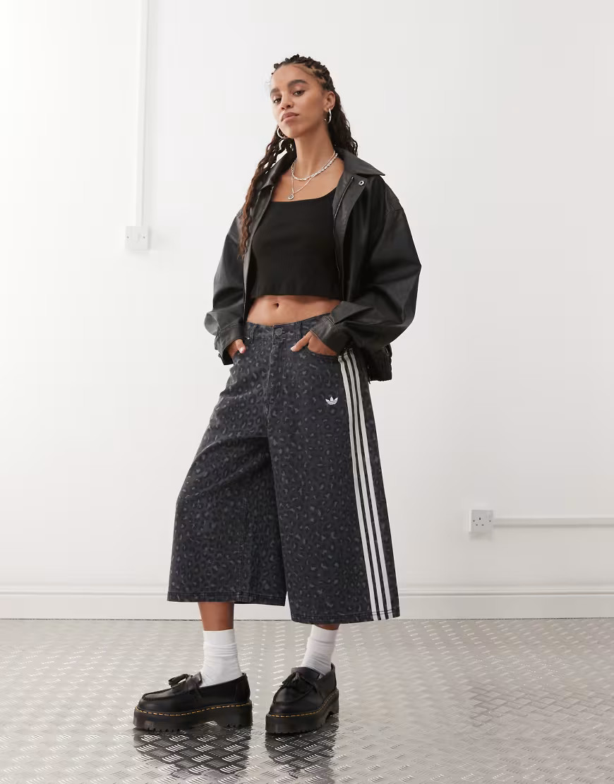 adidas Originals denim jorts in black leopard print-Multi | ASOS (Global)