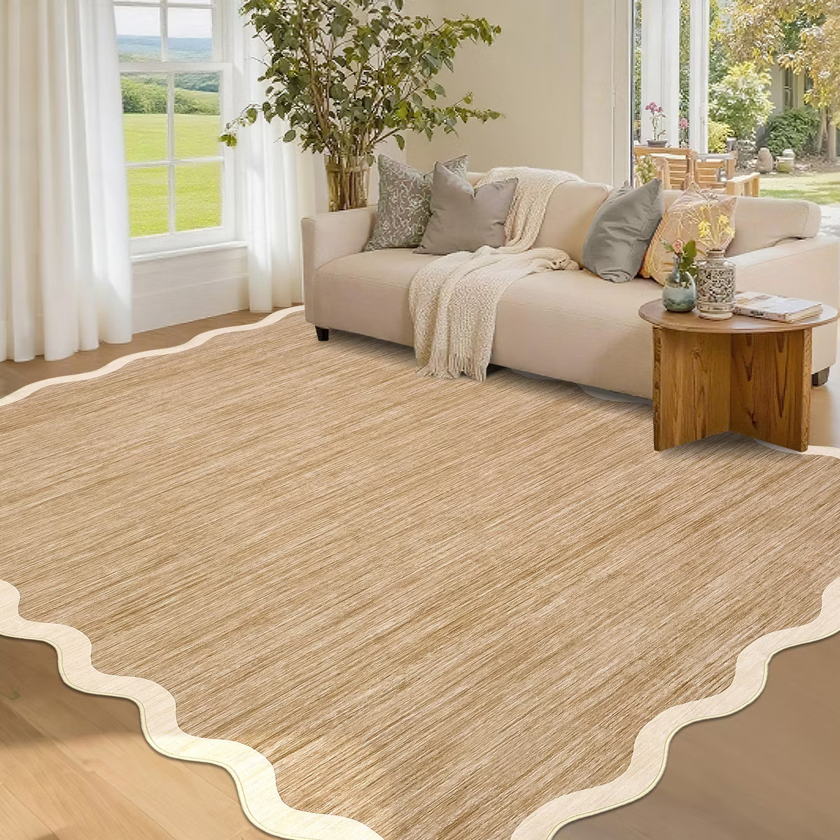 Scalloped Edge Area Rugs for Living Room Bedroom Modern Washable Rug Soft Non Slip Low Pile Accen... | Target