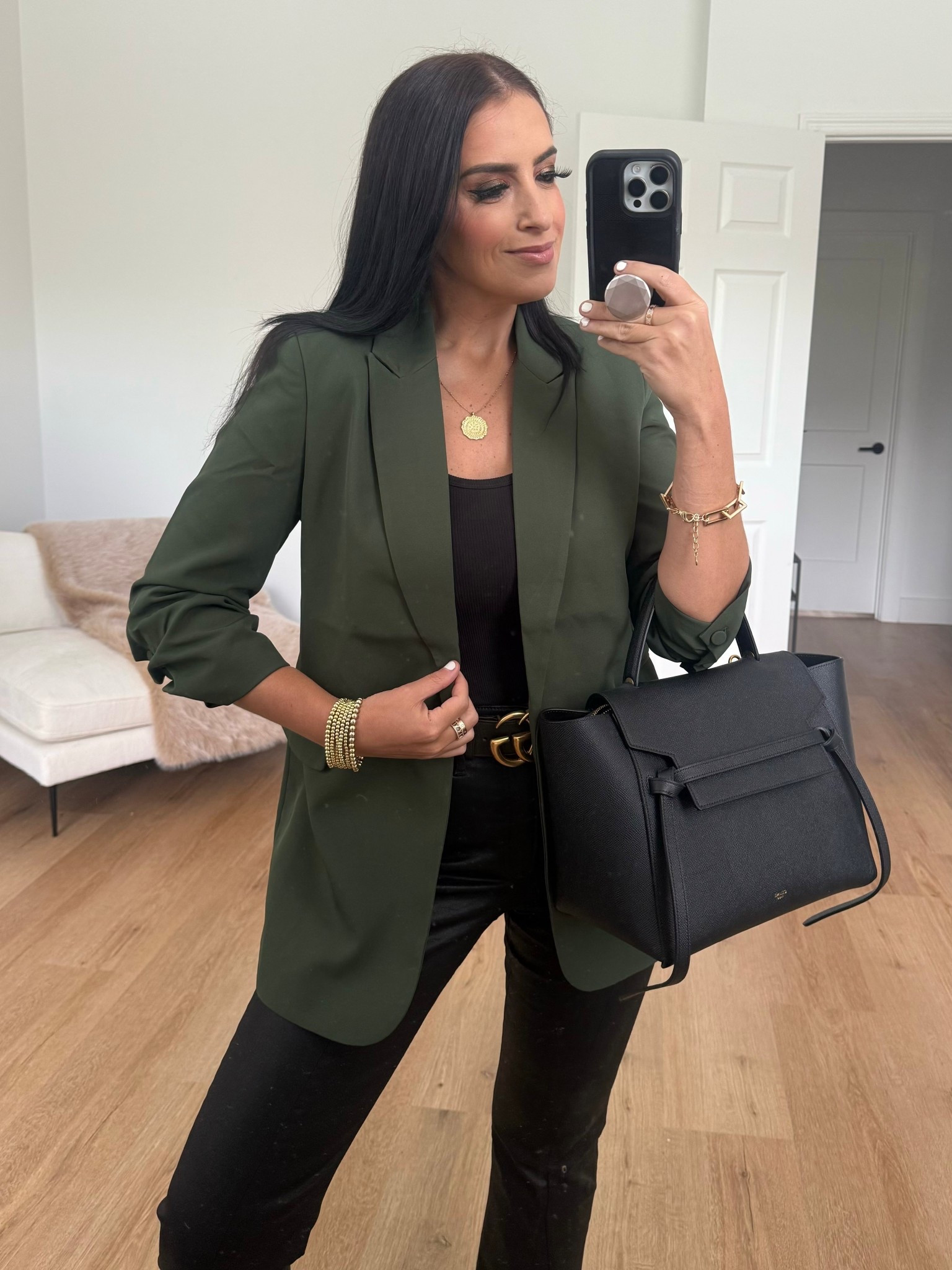 Scoop Women's Slim Fit Double Breasted Blazer wearing size small. 
