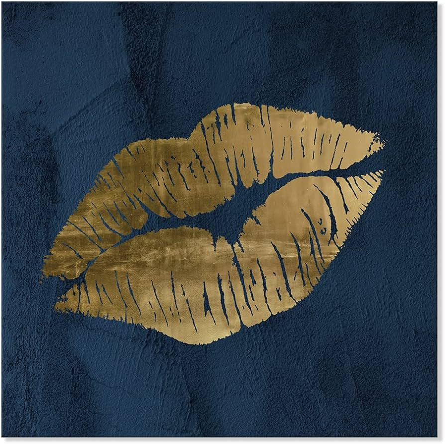 Navy Blue and Gold Wall Decor Fashion Lip Canvas Wall Art Glam Lip Poster Sexy Painting Designer ... | Amazon (US)