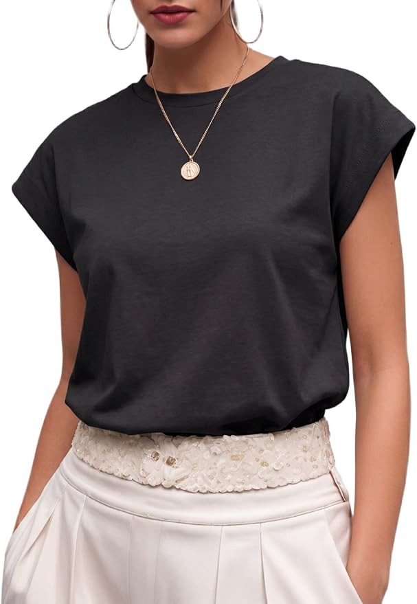 GRECERELLE Womens Summer Tops Cap Sleeve Crew Neck Basic T-Shirt | Everyday Casual Wear, Layering... | Amazon (US)