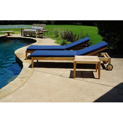 80'' Long Reclining Teak Chaise Lounge Set Sunbrella with Cushions and Table | Wayfair North America