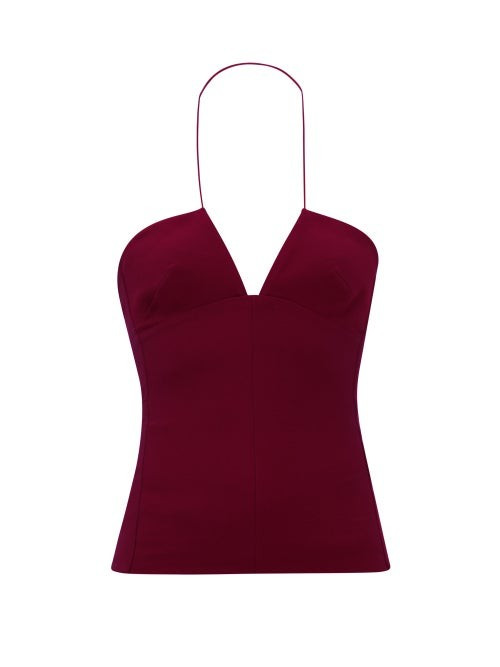 Nensi Dojaka - Halterneck V-neck Twill Top - Womens - Dark Pink | Matches (UK)