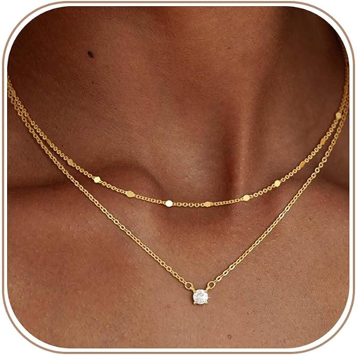 Coshilta Layered Gold Necklaces for Women, 14K Plated Gold Sterling Silver Plated Dainty Pendant ... | Amazon (US)
