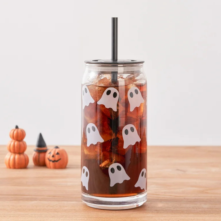 Way to Celebrate Glass 20oz Can Sipper Halloween Ghost | Walmart (US)