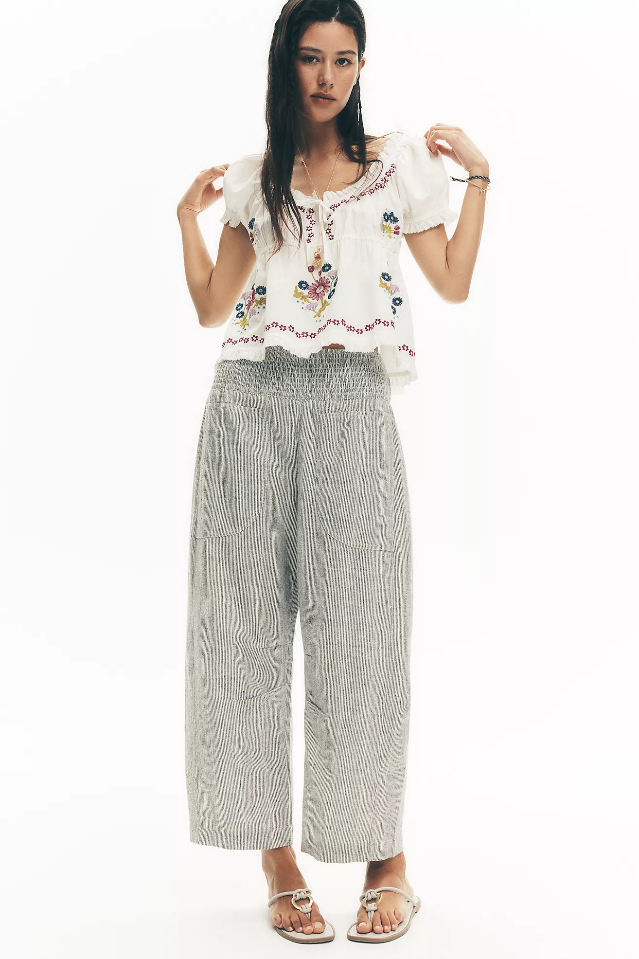 The Reese Linen Cotton Smocked Pull-On Pants | Anthropologie (US)