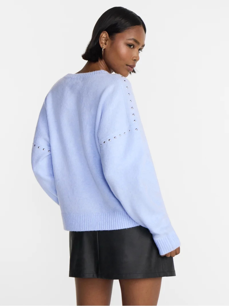 No Boundaries Studded Sweater, Lightweight, Women's and Women's Plus XXS-XXL | Walmart (US)