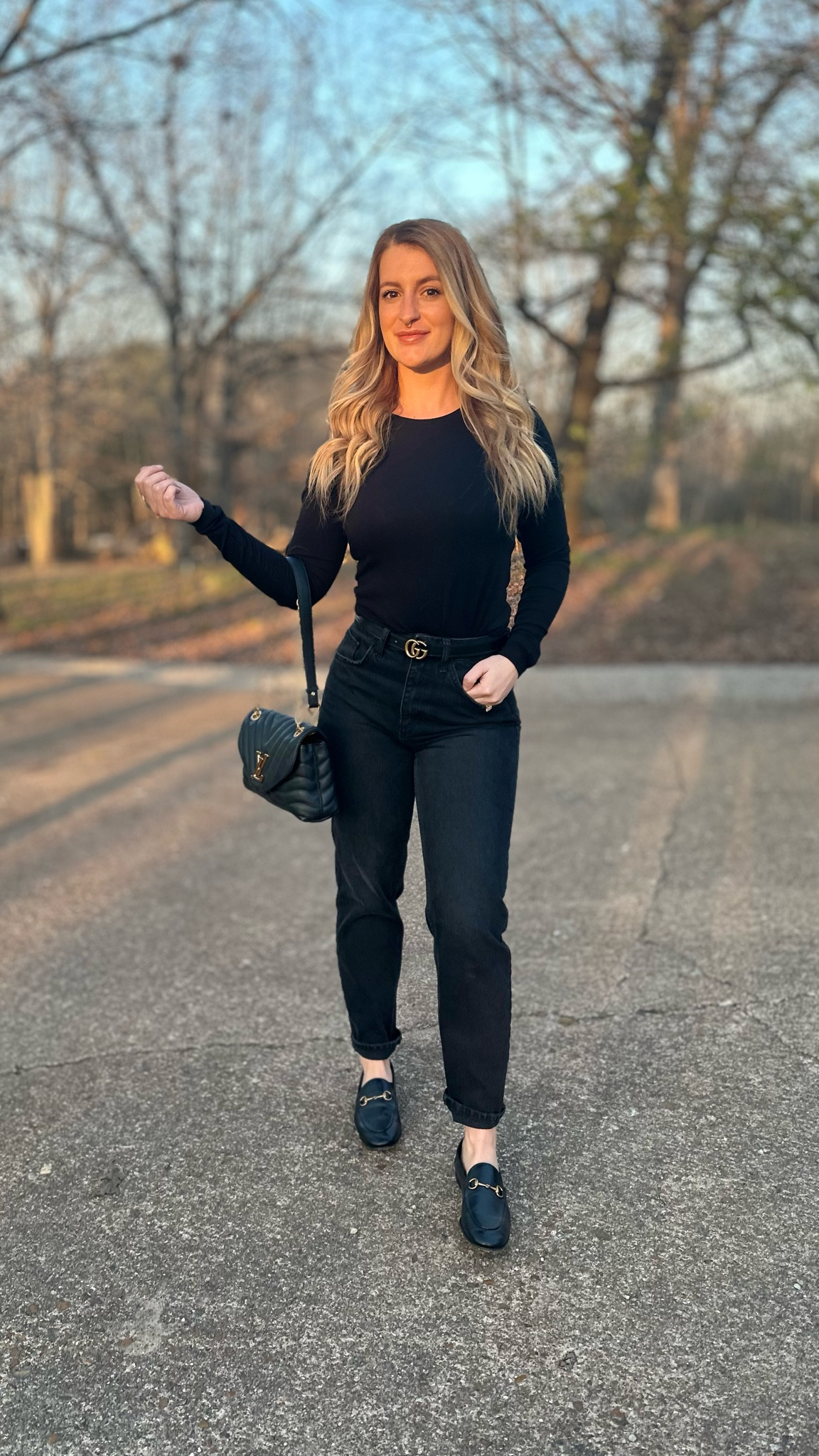 When I wear real clothes I have to document it: ASOS basic tee, BDG jeans, Gucci belt and loafers, and my Louis Vuitton handbag 🖤 all black like my soul  

#LTKitbag #LTKshoecrush #LTKstyletip