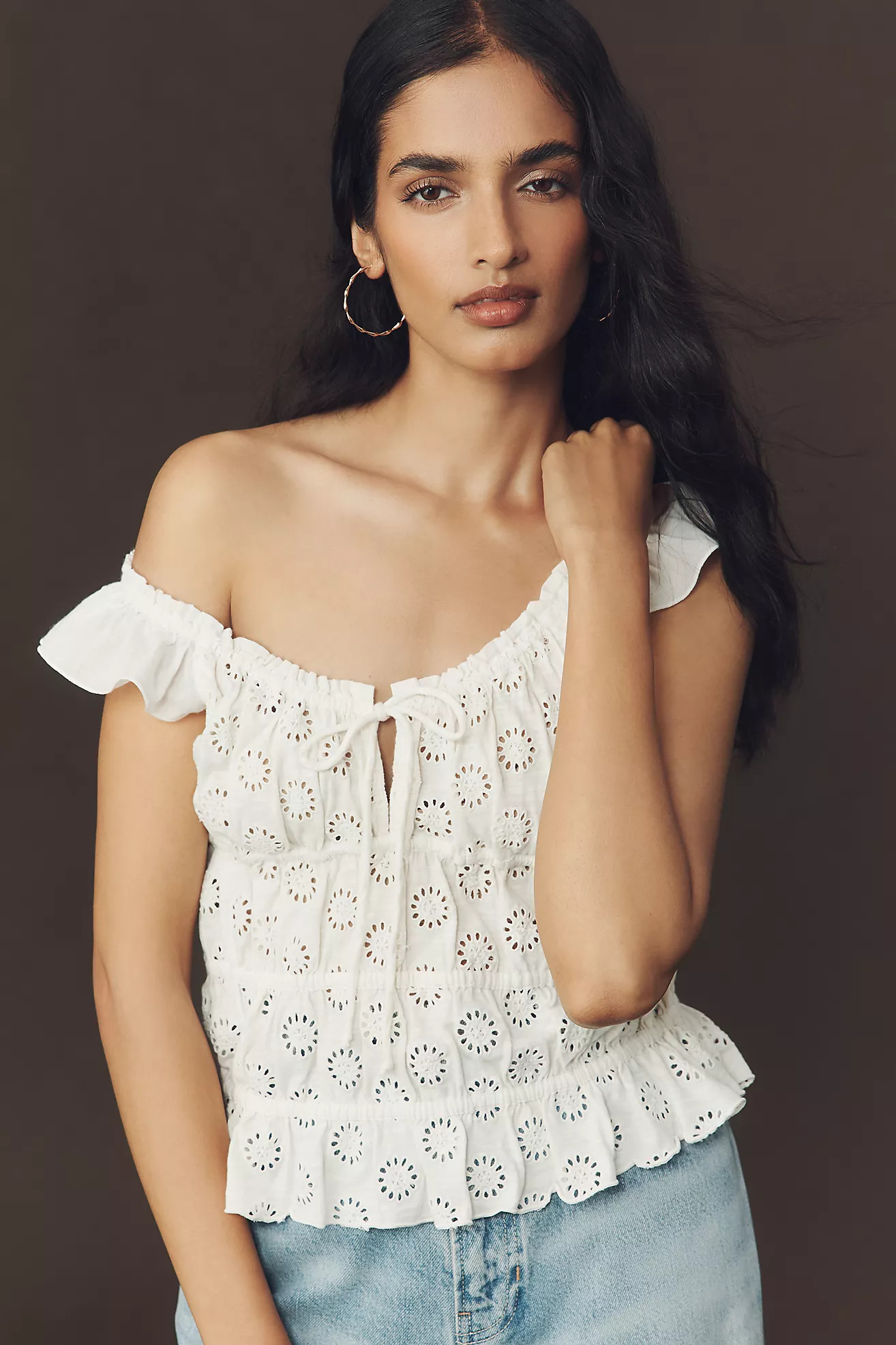 By Anthropologie Eyelet Flutter-Sleeve Blouse | Anthropologie (US)