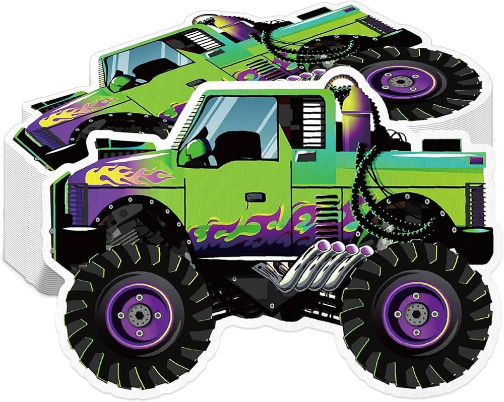 50 Pcs Monster Truck Paper Napkins Monster Machine Birthday Decorations Purple Green Truck Shaped... | Amazon (US)