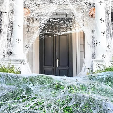 1000 sqft Spider Webs Halloween Decorations with 77 Fake Spiders, Super Stretch Cobwebs for Hallo... | Amazon (US)