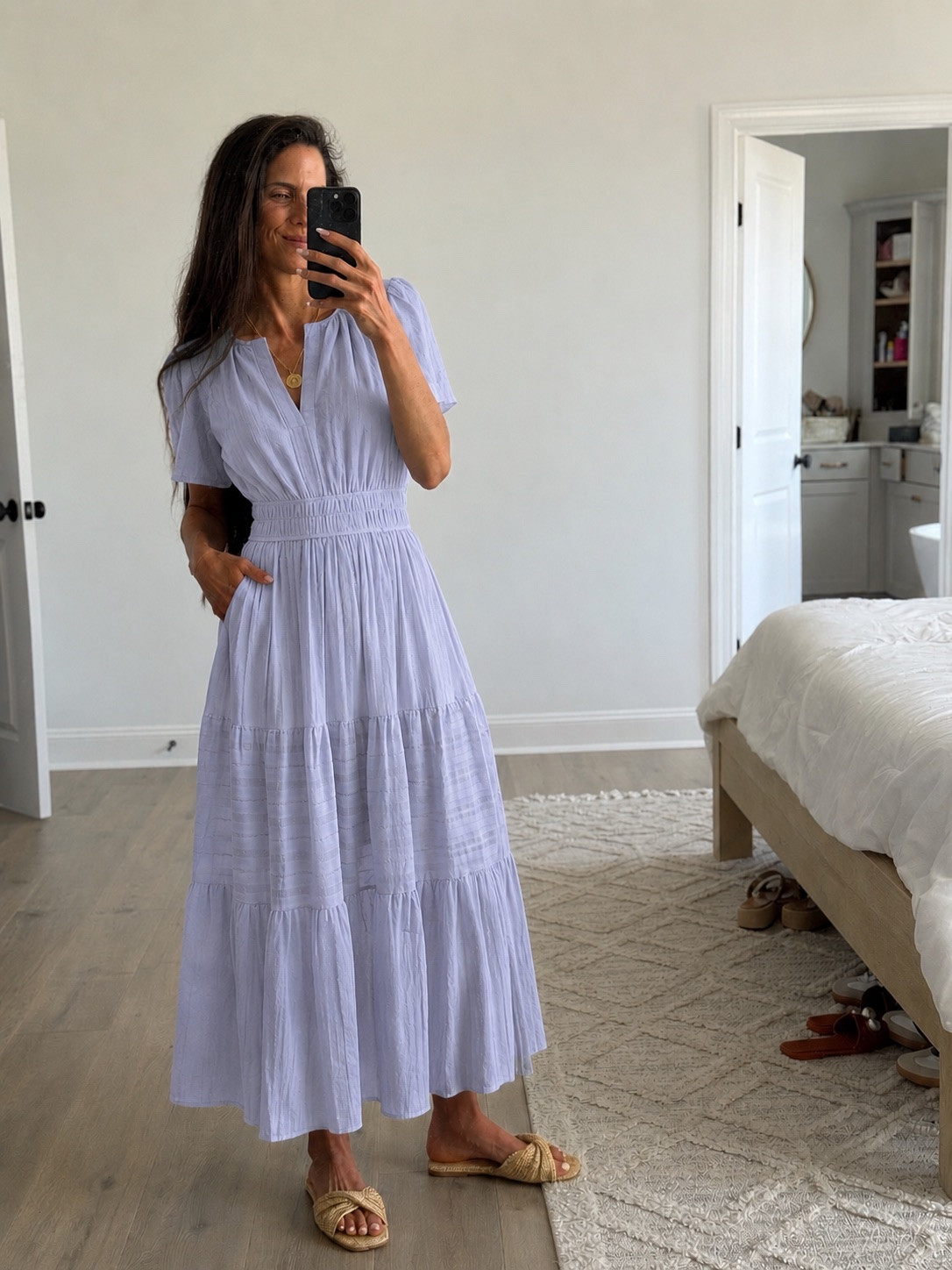 This light blue maxi dress is everything I want in a summer outfit—comfortable, flattering, and easy to wear. The soft color, flowy fit, and feminine details make it perfect for vacations, baby showers, brunch, and summer events.

#LTKSeasonal #LTKmomlife #LTKgrwm