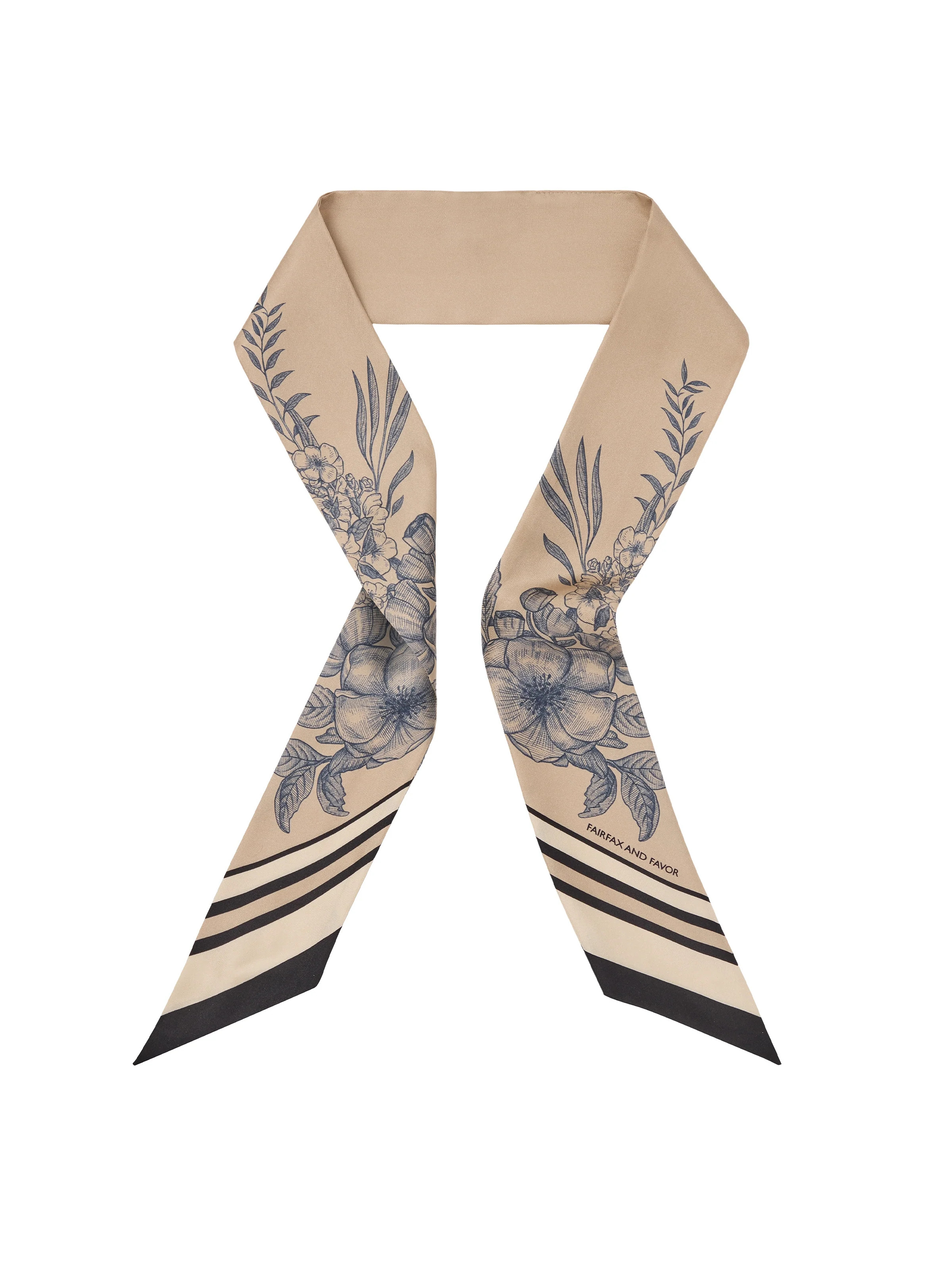 Mannington - Women's Twill Silk Scarf - Beige, Navy & Black | Fairfax & Favor | Fairfax & Favor (UK)