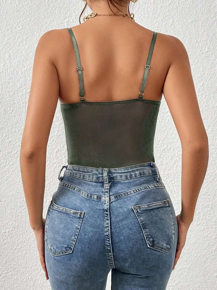 Allurite Sexy And Elegant Lace Splicing Net Fabric Three-Dimensional Stripe Wave Christmas Women'... | SHEIN