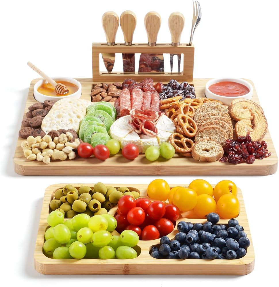 Bamboo Charcuterie Boards (23"×11"×0.8") and Knife Set, Lightweight Cheese Board and Platter, U... | Amazon (US)