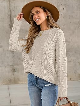 ANRABESS Sweaters for Women Oversized Cable Knit Fall Long Sleeve Crewneck Casual Pullover Sweate... | Amazon (US)