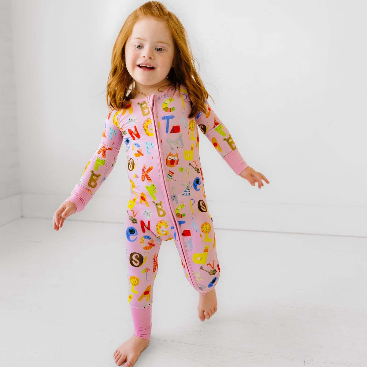 Pink Alphabet Friends Bamboo Viscose Zippy | Little Sleepies