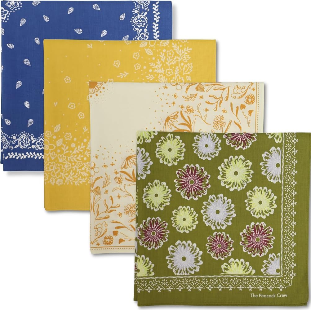 The Peacock Crew Premium Soft Cotton Bandanas Pack for Men and Women Paisley 22 x 22 inches | Amazon (US)