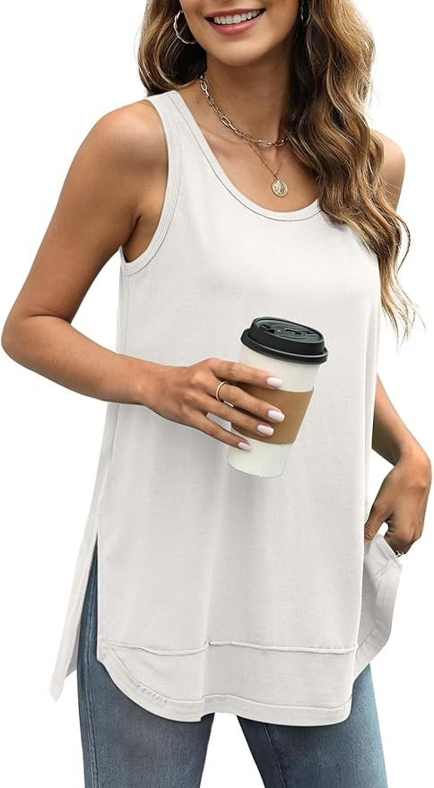 WIHOLL Loose Fit Tank Tops for Women Scoop Neck Summer Side Split Sleeveless Shirts 2024 Fashion | Amazon (US)
