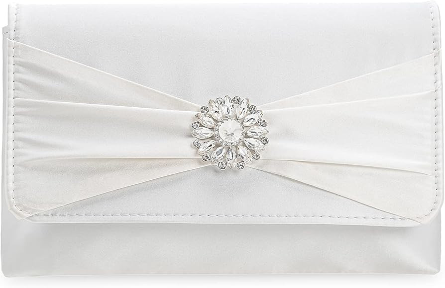 CHARMING TAILOR Evening Bag for Women Pleated Flap Satin Formal Purse Diamantes Brooch Embellishe... | Amazon (US)