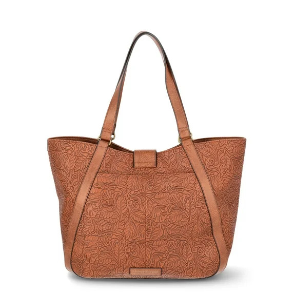 The Pioneer Woman Tooled Faux Leather Tote Bag, Cognac, Women’s | Walmart (US)