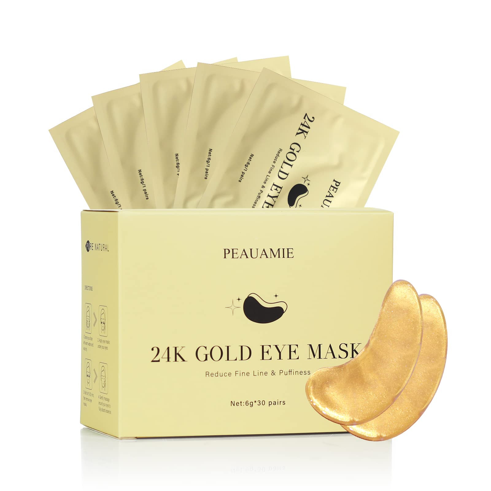 PEAUAMIE Under Eye Patchs 24k Gold Eye Mask and Hyaluronic Acid and Rose for Dark Circles and Puf... | Amazon (US)