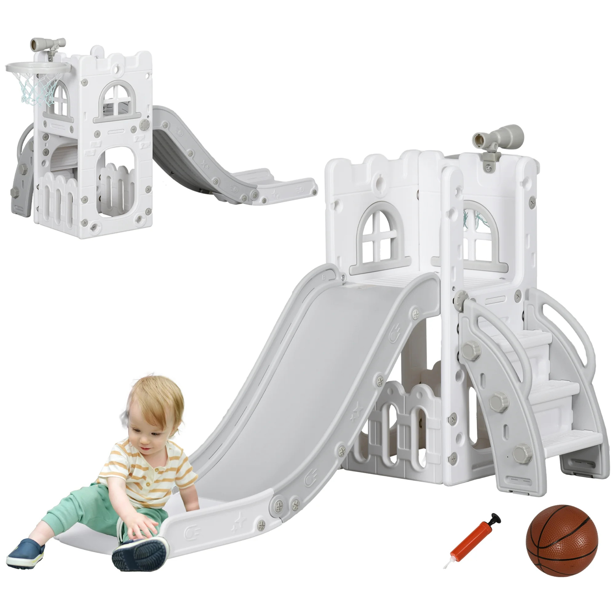 Qaba 4 in 1 Toddler Slide for Kids Aged 1-3 Years Indoor Use, Grey - Walmart.ca | Walmart (CA)