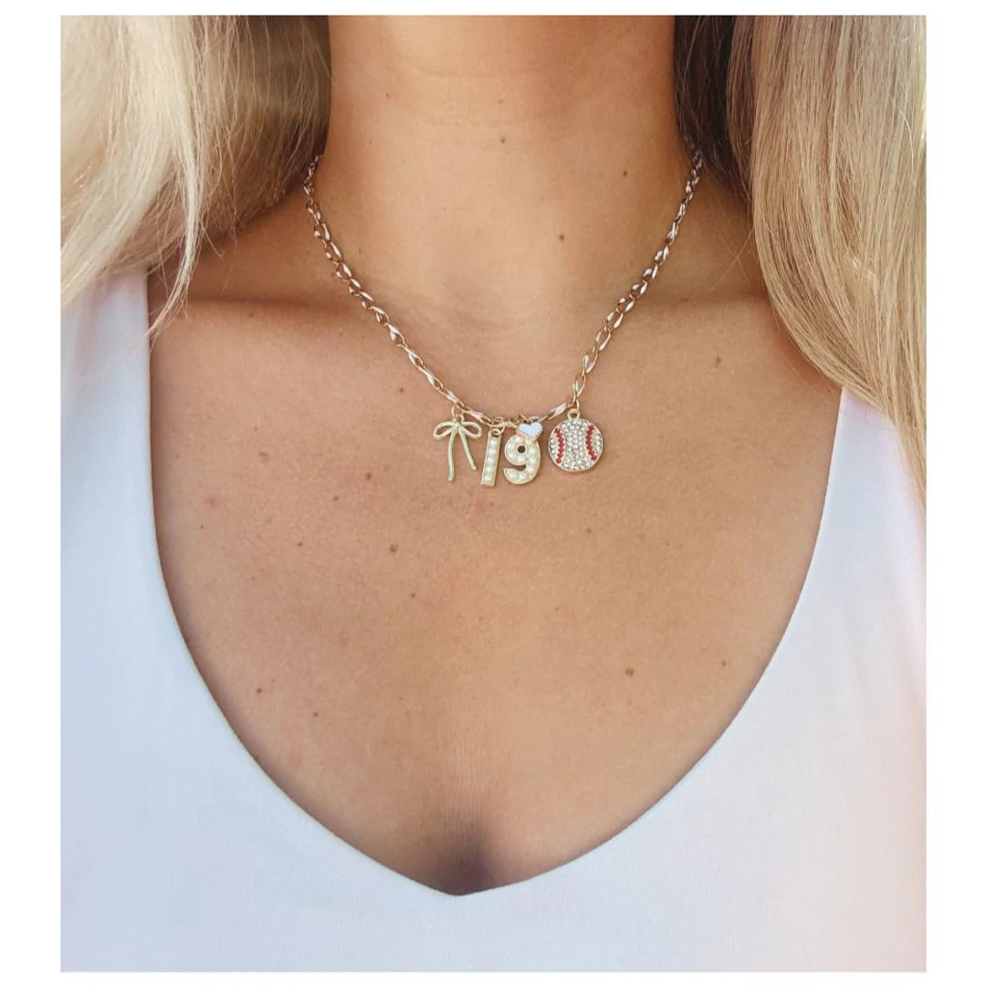 Baseball Charm Necklace-white-custom Number - Etsy | Etsy (US)