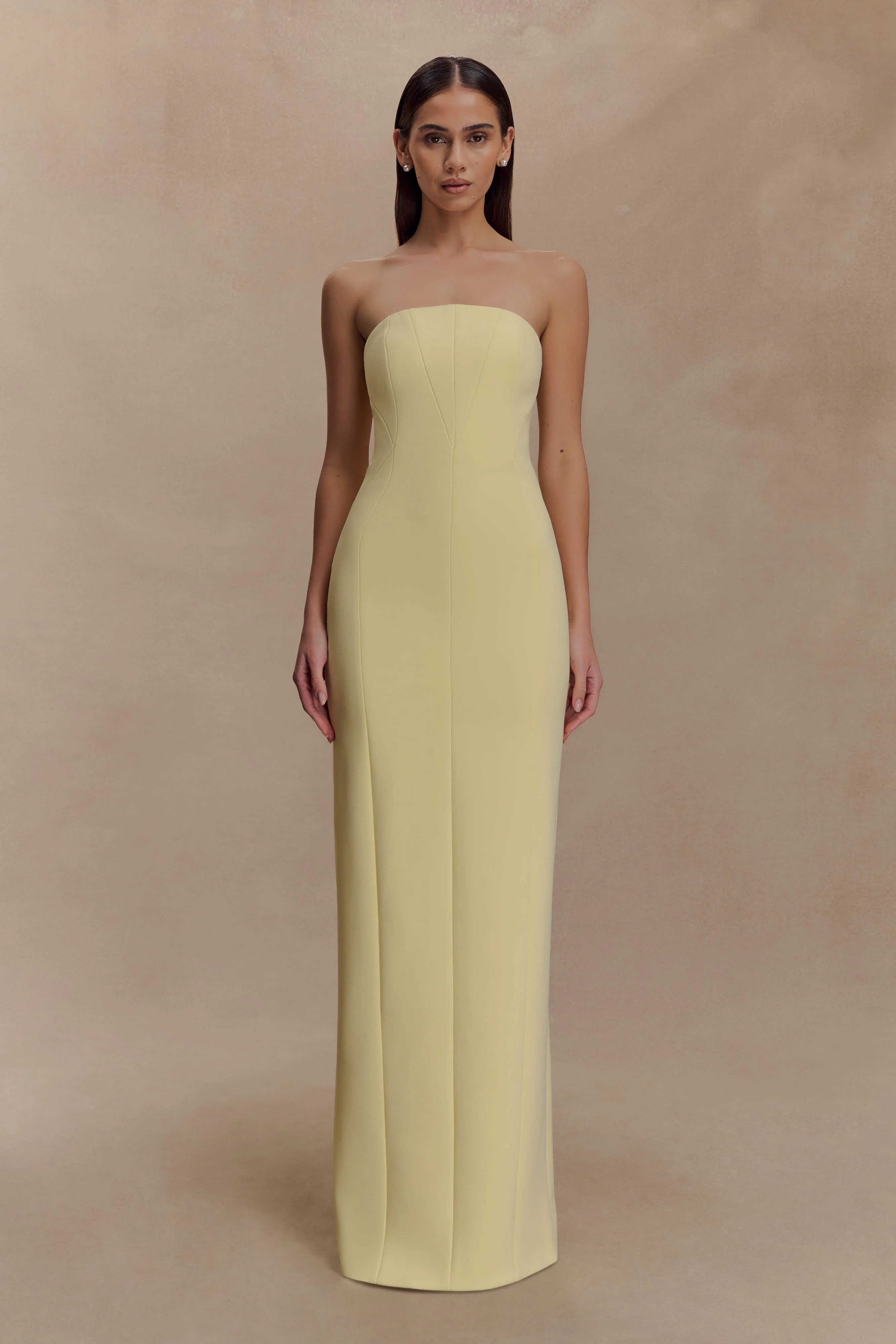 Kalila Strapless Crepe Maxi Dress - Lemon | MESHKI US