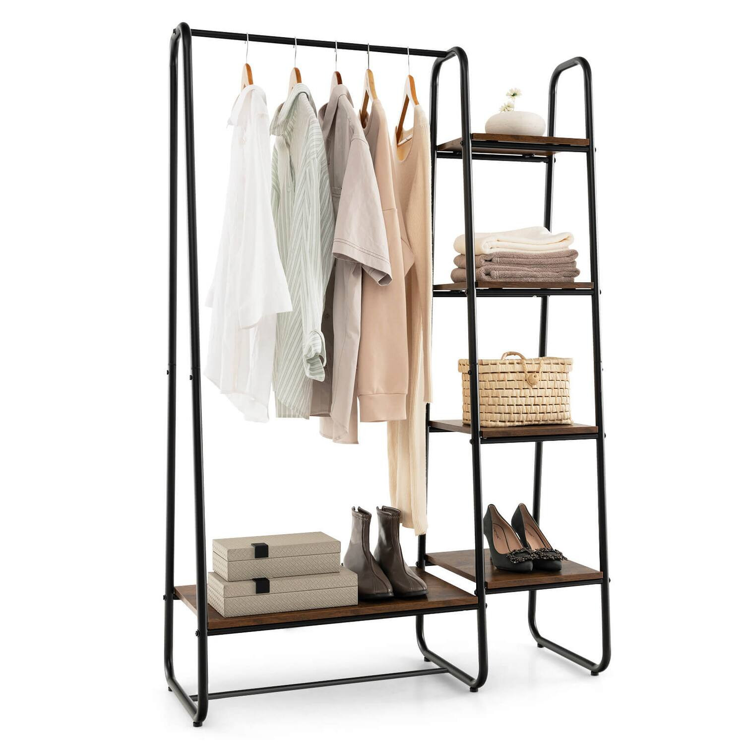 Costway - Metal Garment Rack Free Standing Closet Organizer w/5 Shelves Hanging Bar - Black | Best Buy U.S.