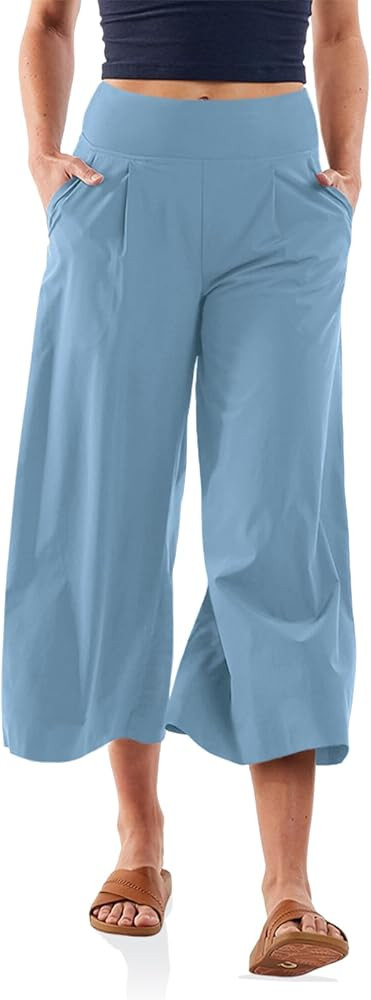 Fisoew Women's Summer High Waisted Capri Pants Casual Wide Leg Yoga Pants Loose Soft Cropped Culo... | Amazon (US)