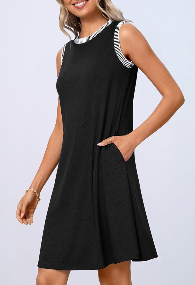 MEROKEETY Womens Casual Summer Sun Dress 2026 Spring Beach Vacation Crewneck Sleeveless Tank Cruise Shift Swing Sundress | Amazon (US)