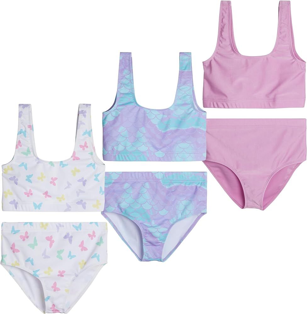 Real Essentials 3 Pack: Girl's 2-Piece Beach Sport Bikini Swimsuit - Swimwear for Girls UPF 50+ | Amazon (US)