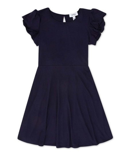 Speechless Navy Angel-Sleeve A-Line Dress - Girls | Zulily