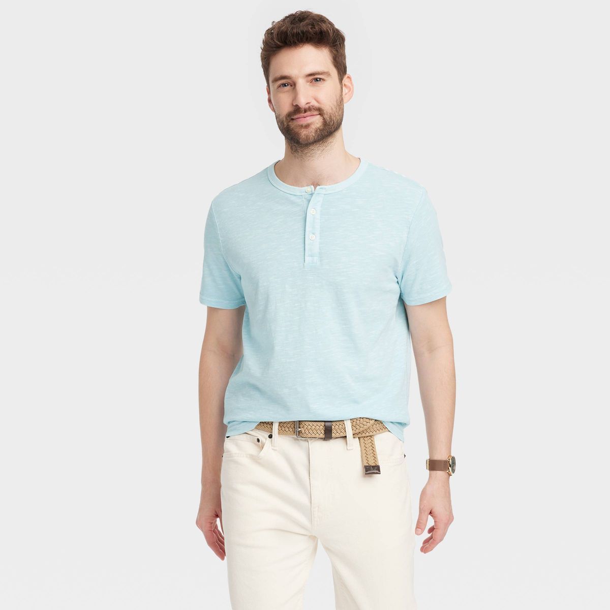 Men's Short Sleeve Henley T-Shirt - Goodfellow & Co™ Light Blue L | Target