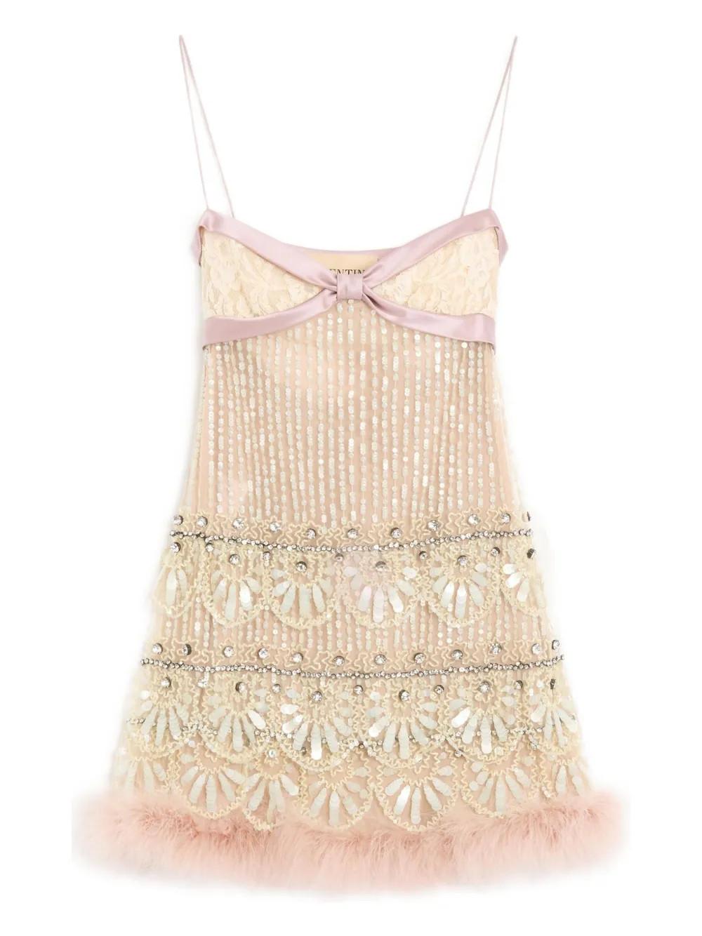 embroidered feather-hem mini dress | Farfetch Global