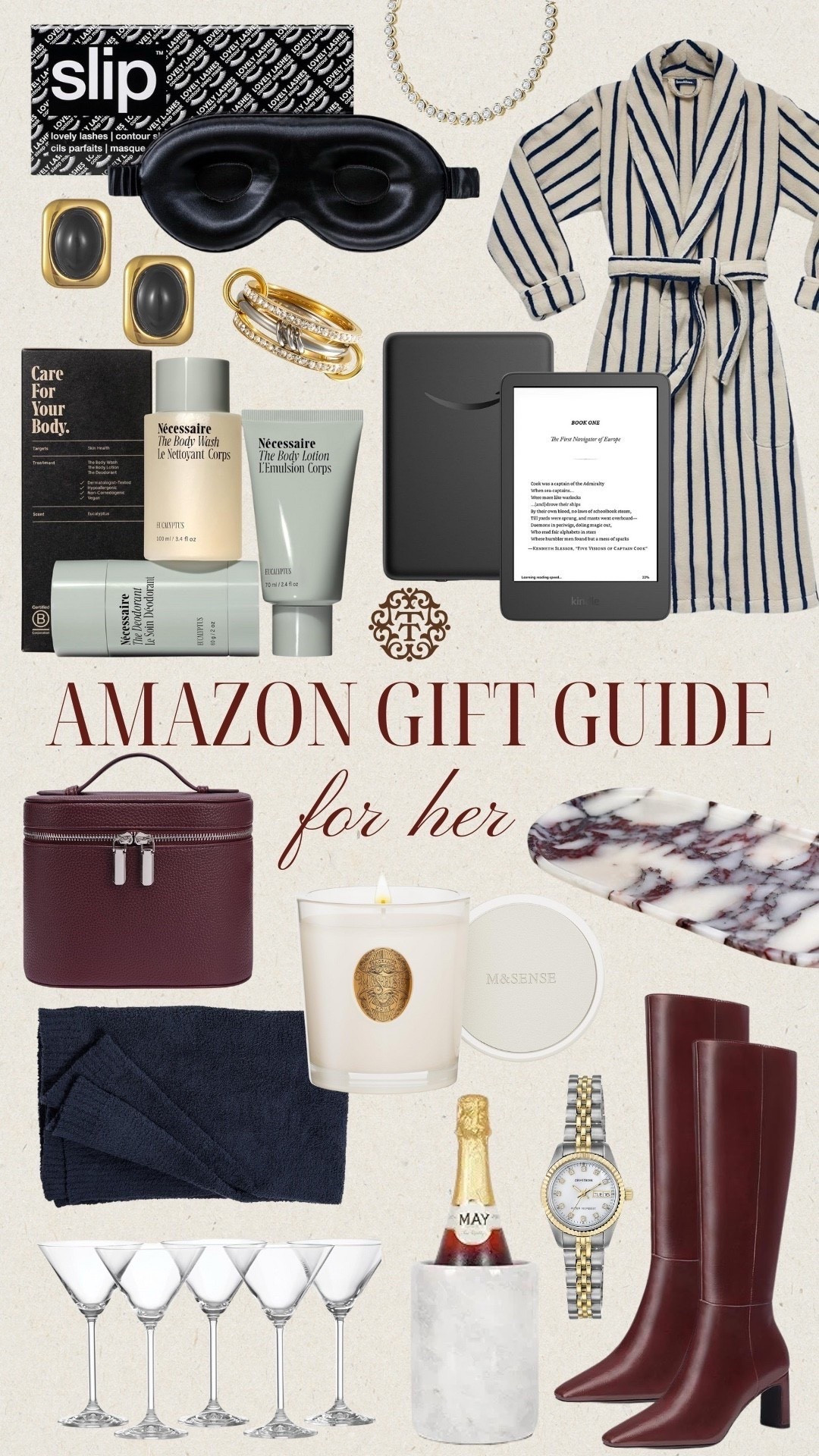 Amazon gift guide for her! So many luxury gifts you can grab now off of Amazon. Items like a new robe, high quality candle, and slip eye mask. We also love the navy barefoot dreams blanket, burgundy boots, and Nécessaire body kit. 

#LTKSeasonal #LTKHoliday #LTKGiftGuide