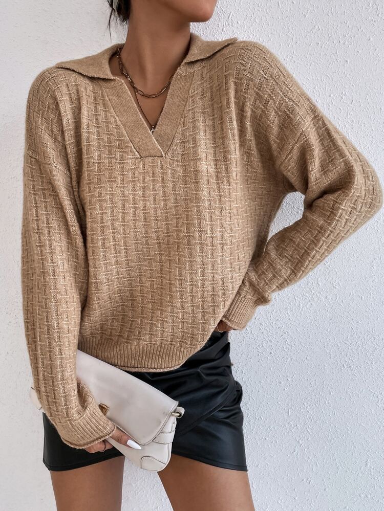 Space Dye Split Hem Drop Shoulder Sweater | SHEIN